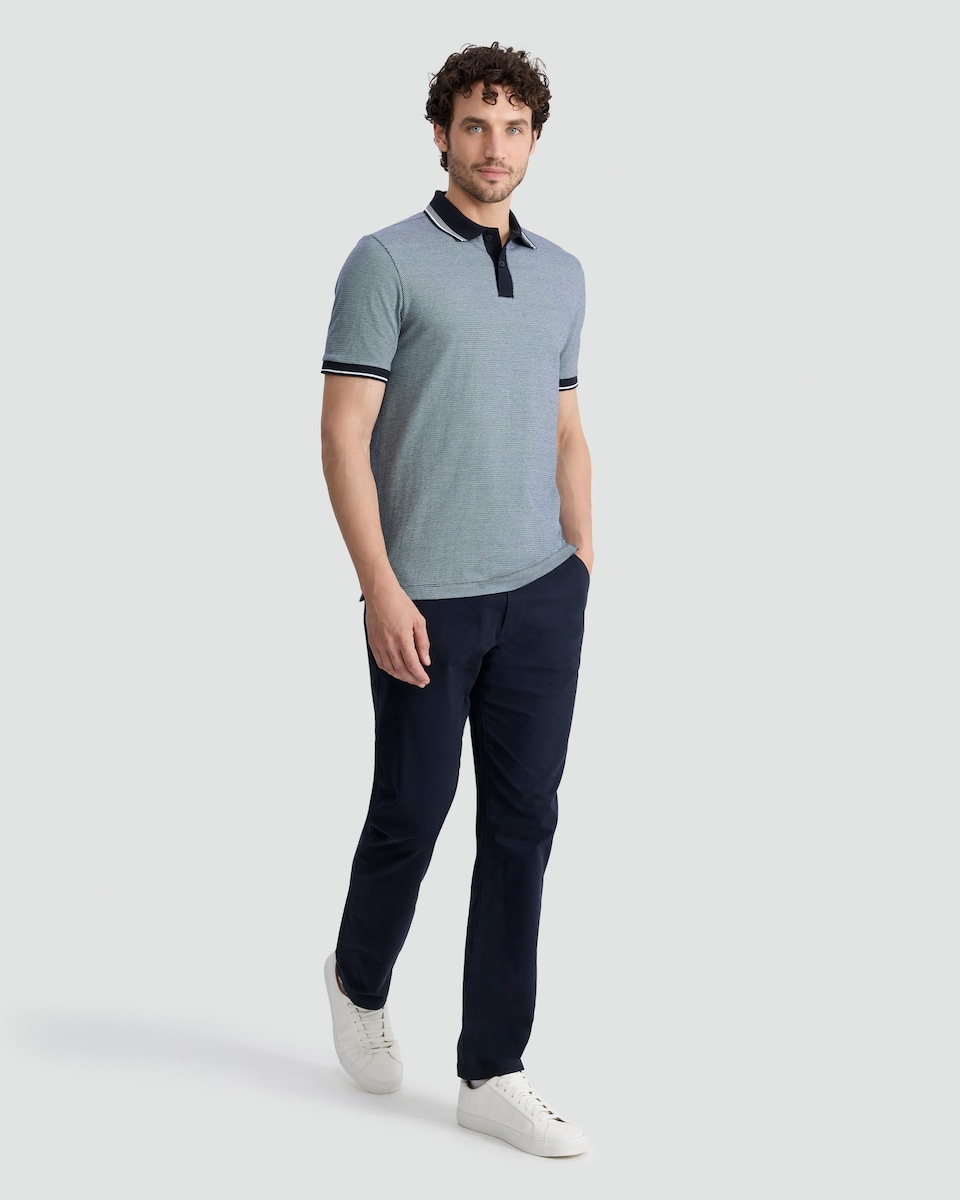 image 1 of F&F Pure Cotton Textured Geometric Print Polo Shirt in Navy