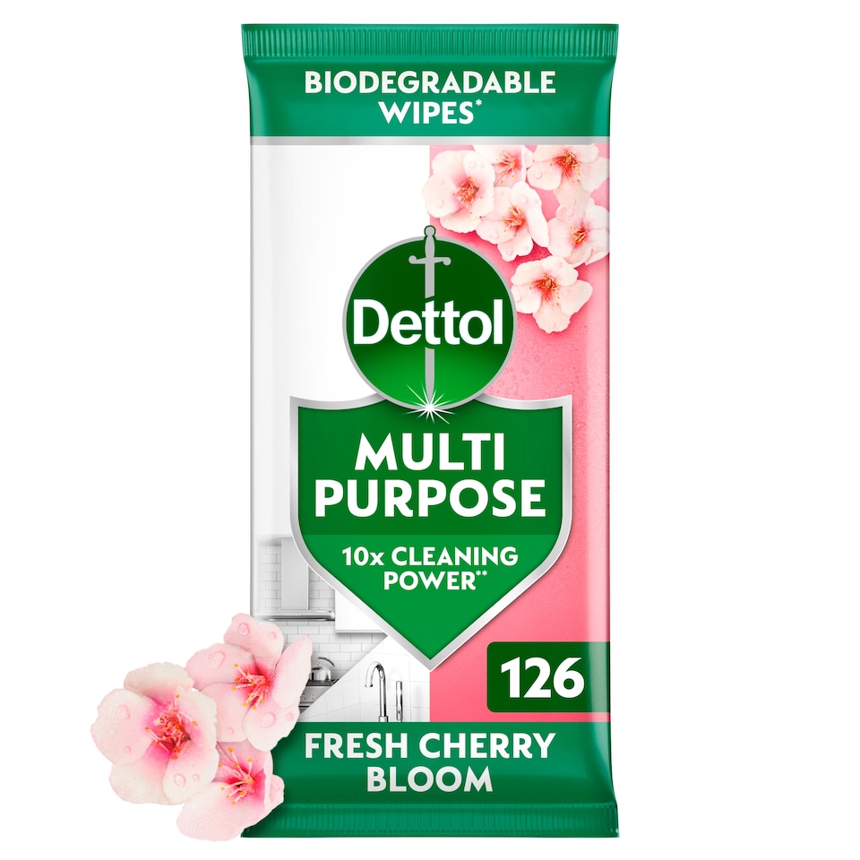 image 1 of Dettol Multipurpose Fresh Cherry Bloom Cleaning Wipes 126