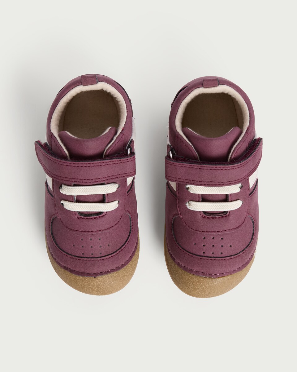 image 1 of F&F Baby Striped Pre Walker Trainers in Burgundy