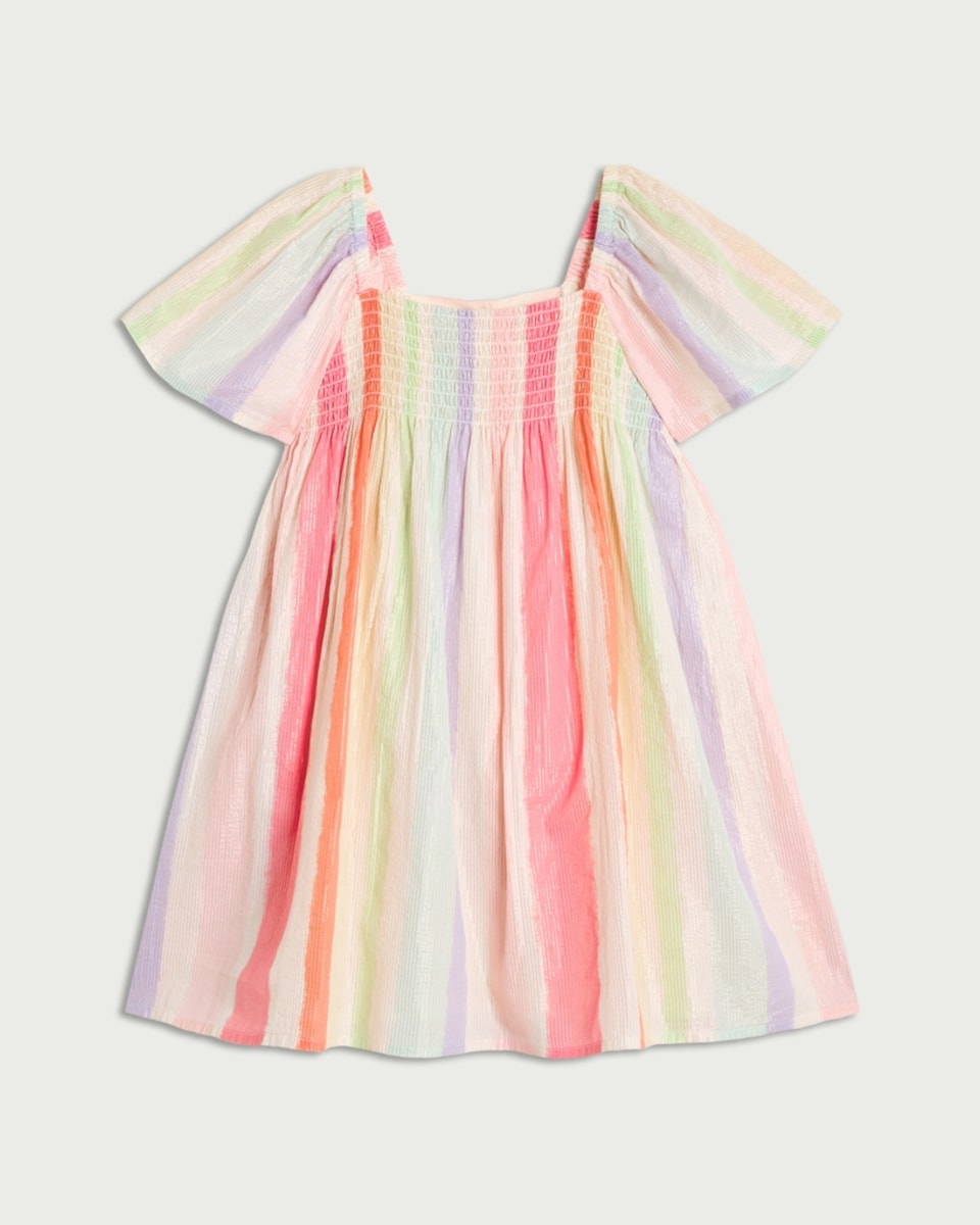 image 1 of F&F Girls Cotton Rich Striped Smocked Dress in Multi