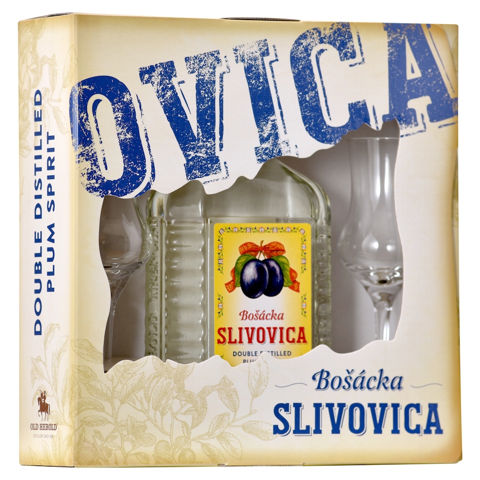 Old Herold Bošácka Plum Spirit 52% 0.7 L + 2 Glasses