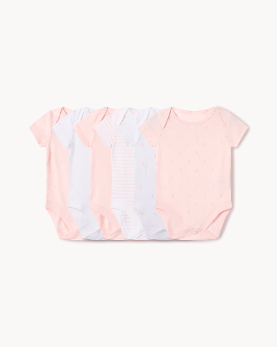 image 1 of F&F Baby 5-Pack Pure Cotton Short Sleeved Bodysuits in Pink