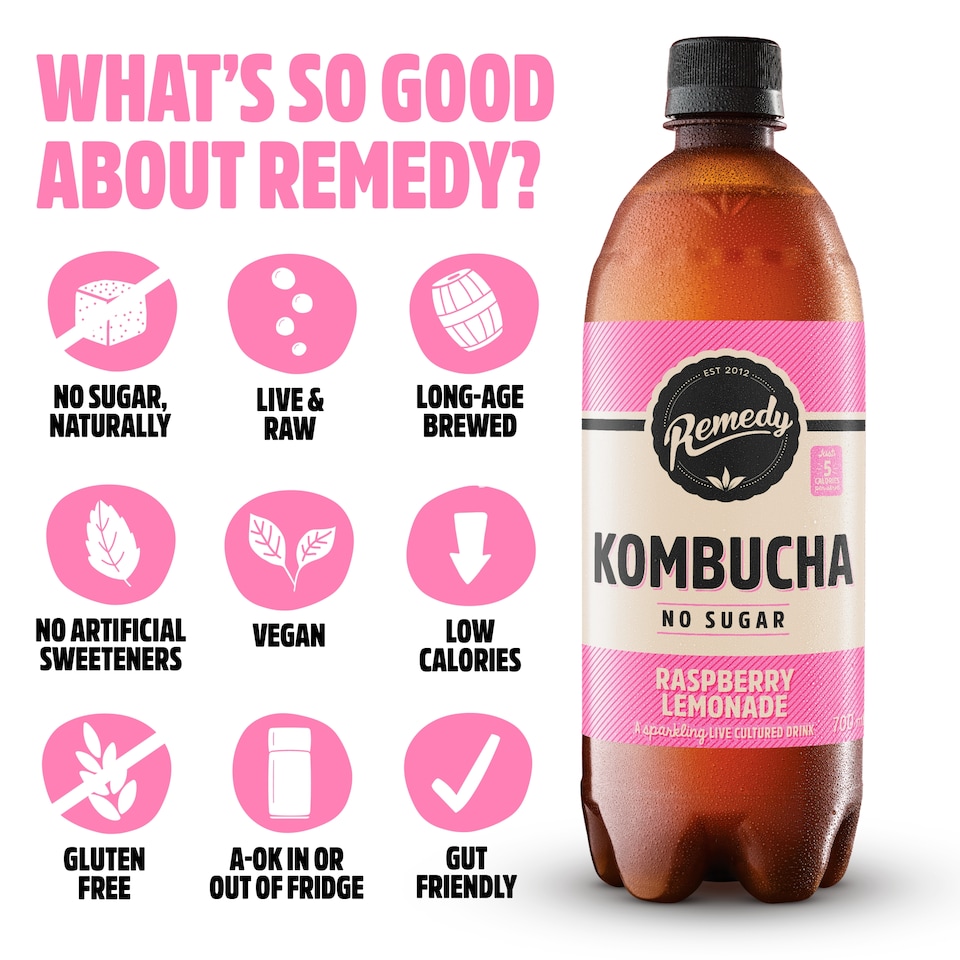 image 1 of Remedy Kombucha Raspberry Lemonade 1L