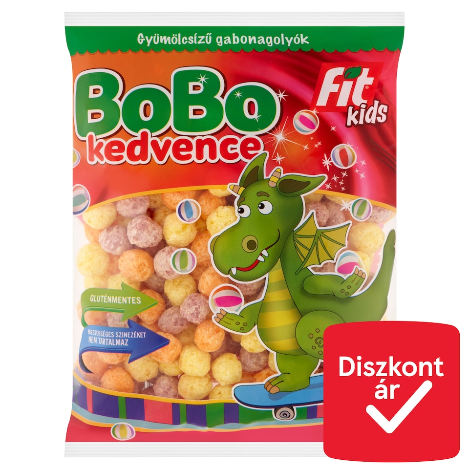 Fit Kids Bobo Kedvence Gluten-Free, Extruded, Fruit Flavoured Cereal Balls 120 g