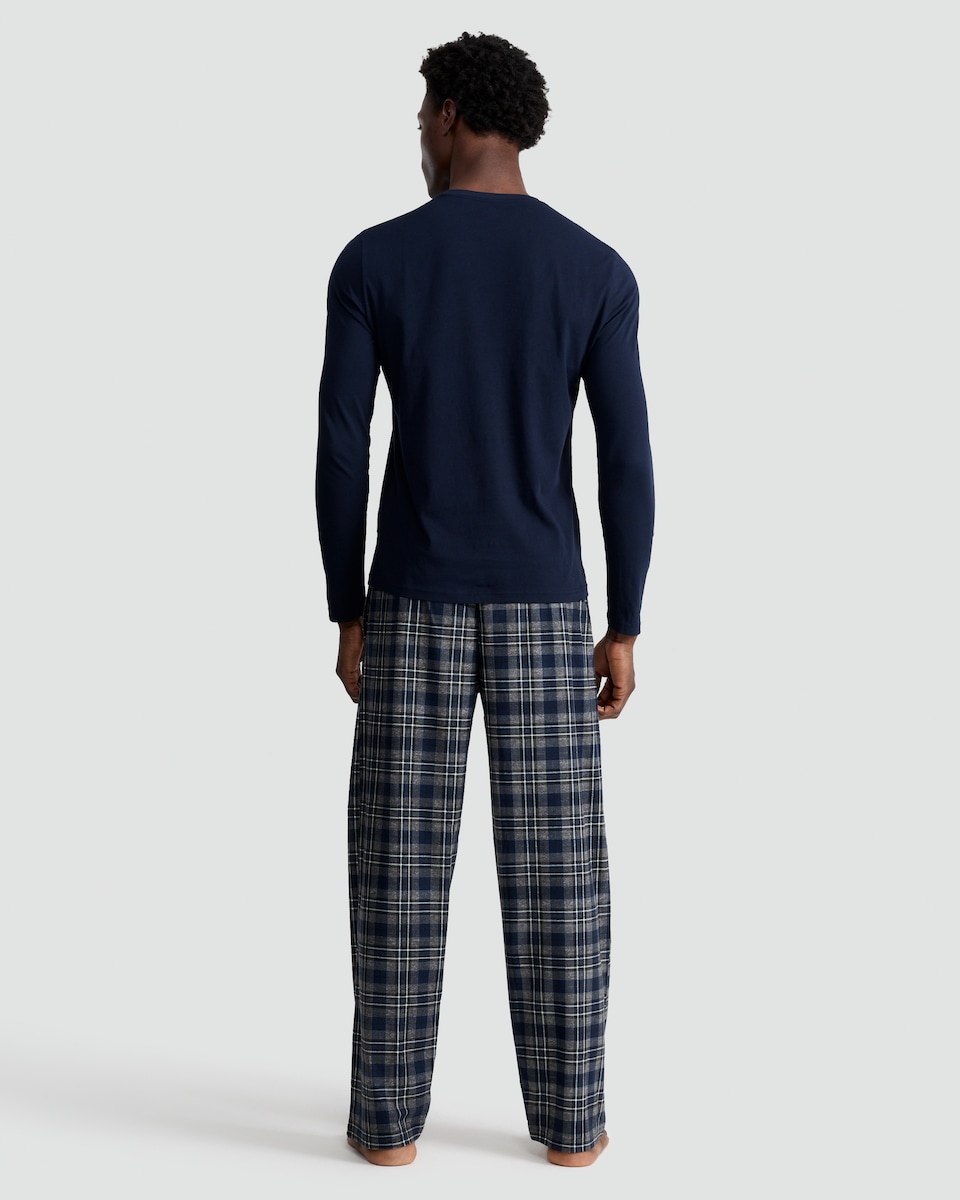 image 1 of F&F Long Sleeved Top and Check Print Fleece Bottoms Pyjamas in Multi
