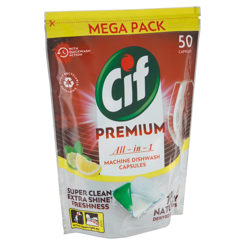 obrázok 1 z Cif Premium All in 1 Lemon tablety do umývačky riadu 50 ks 725 g