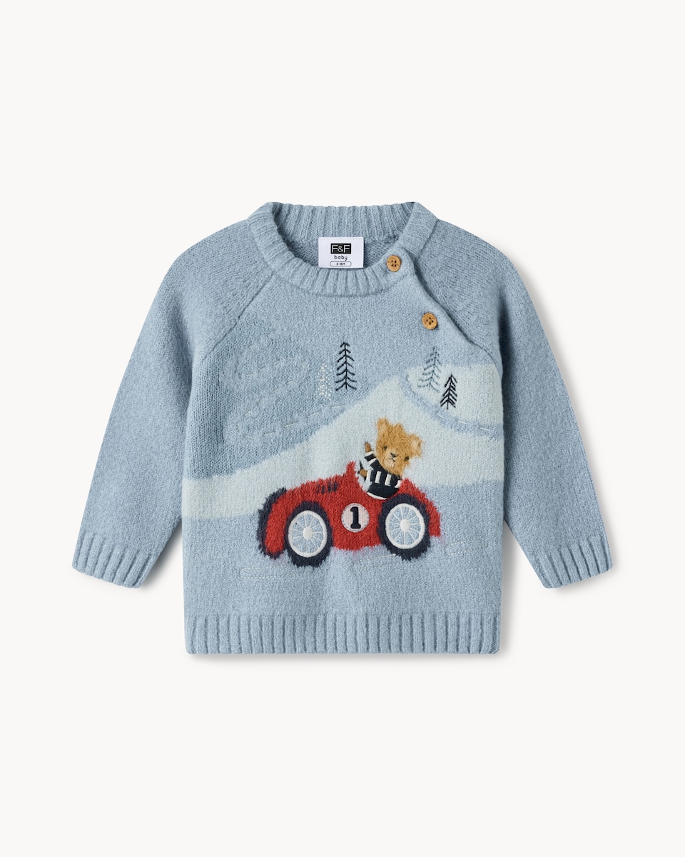 image 1 of F&F Baby Winter Bear Jumper in Blue