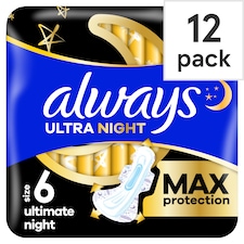 Always Ultra  Sanitary Towels Secure Ultimate Night (Size 6) With Wings 12 Pads