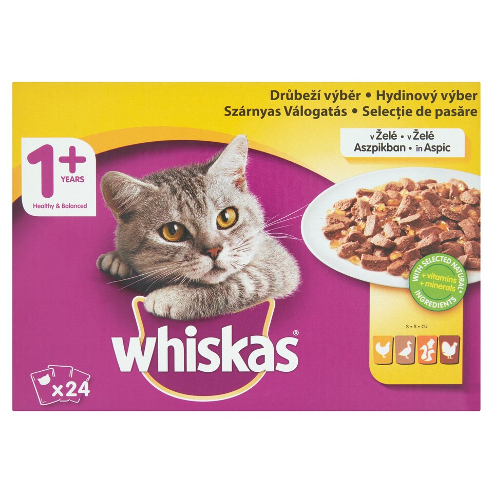 Whiskas 1+ szárnyas válogatás teljes értékű nedves eledel felnőtt macskáknak 24 x 100 g (2,4 kg)