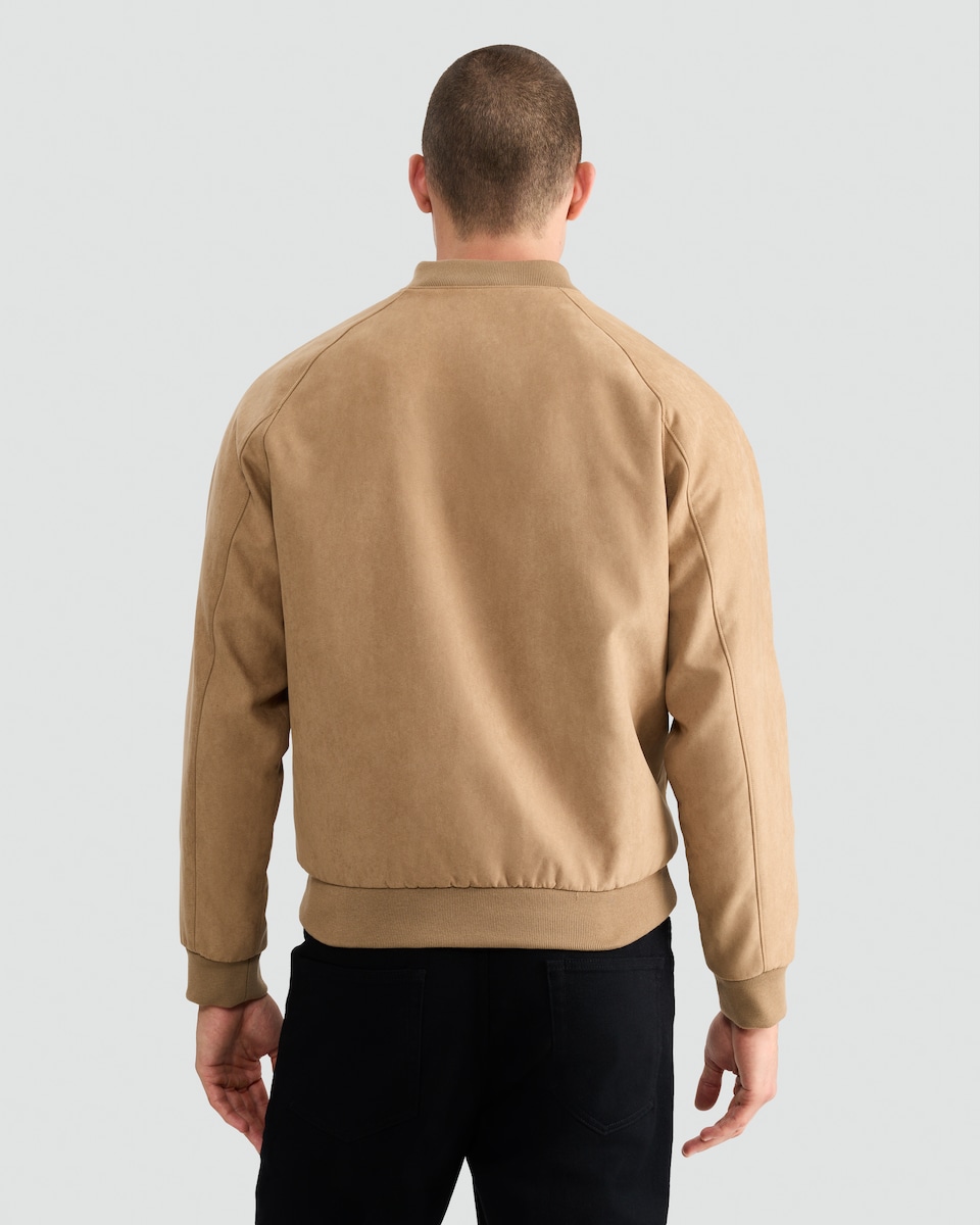 image 1 of The F&F Edit Faux Suede Zip Front Bomber Jacket in Tobacco