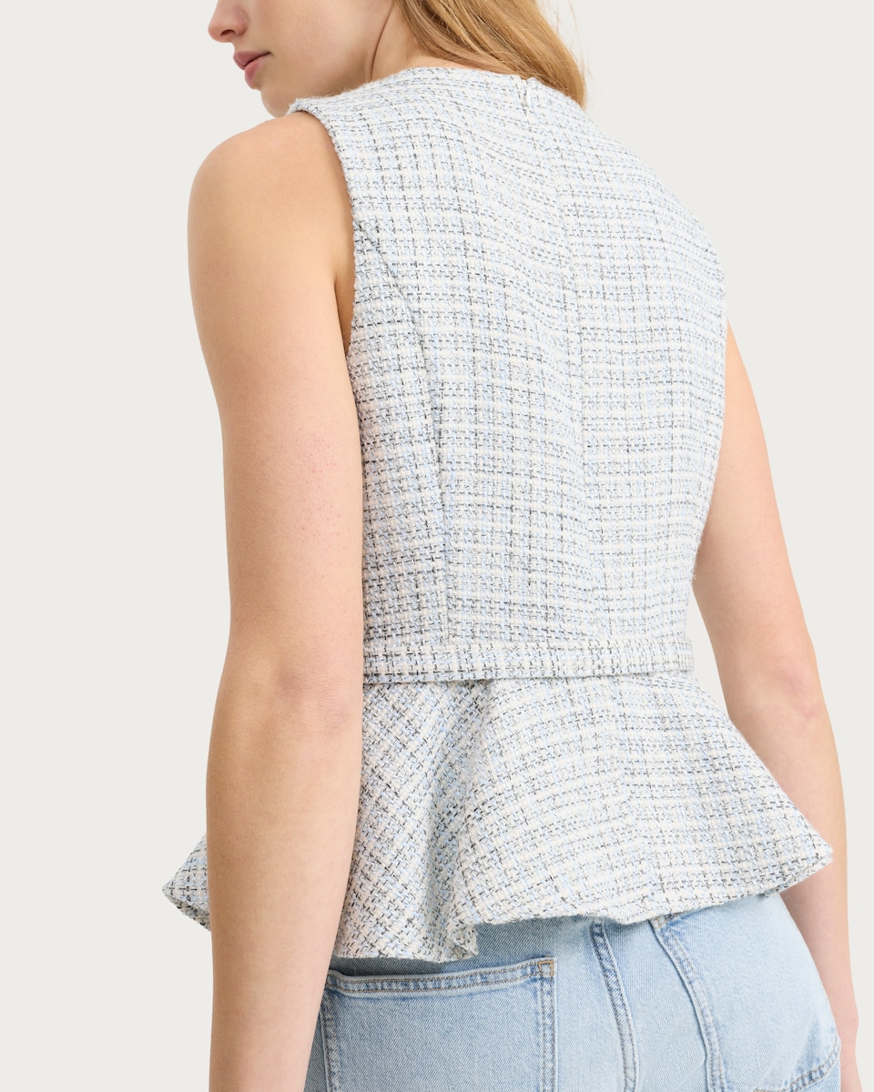 image 1 of F&F Boucle Textured Peplum Hem Sleeveless Top in Blue