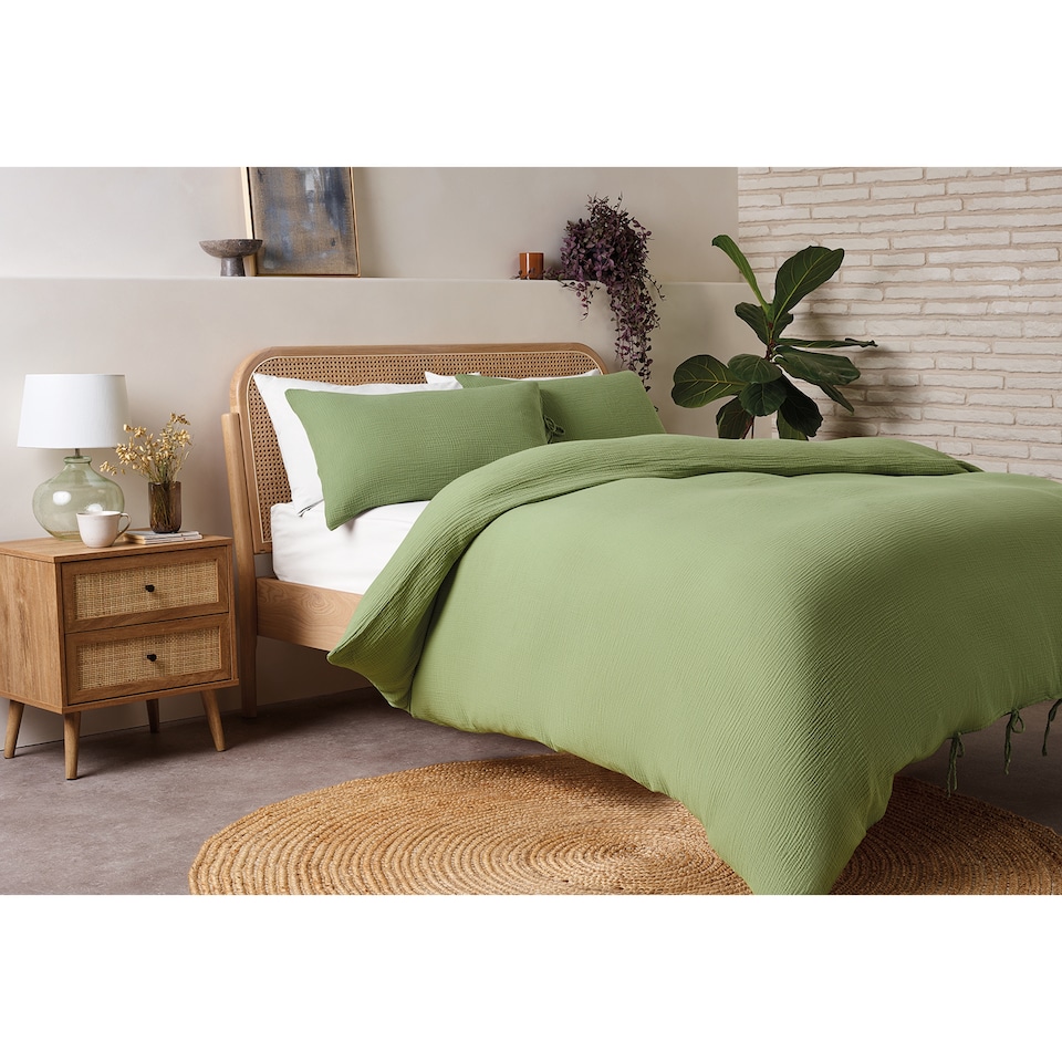 F&F Home Green Muslin Duvet Set - King