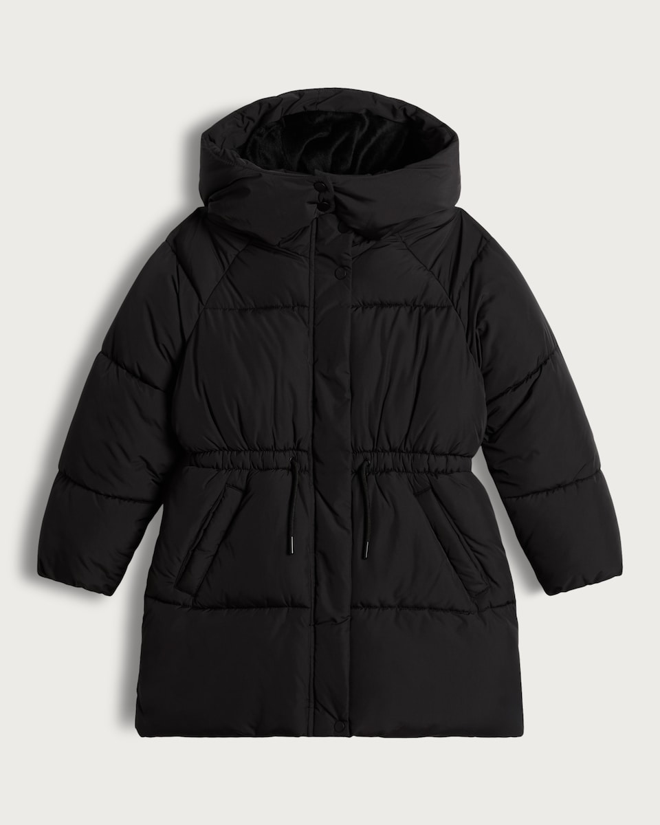 image 1 of F&F Girls Hooded Shower Resistant Puffer Coat in Black