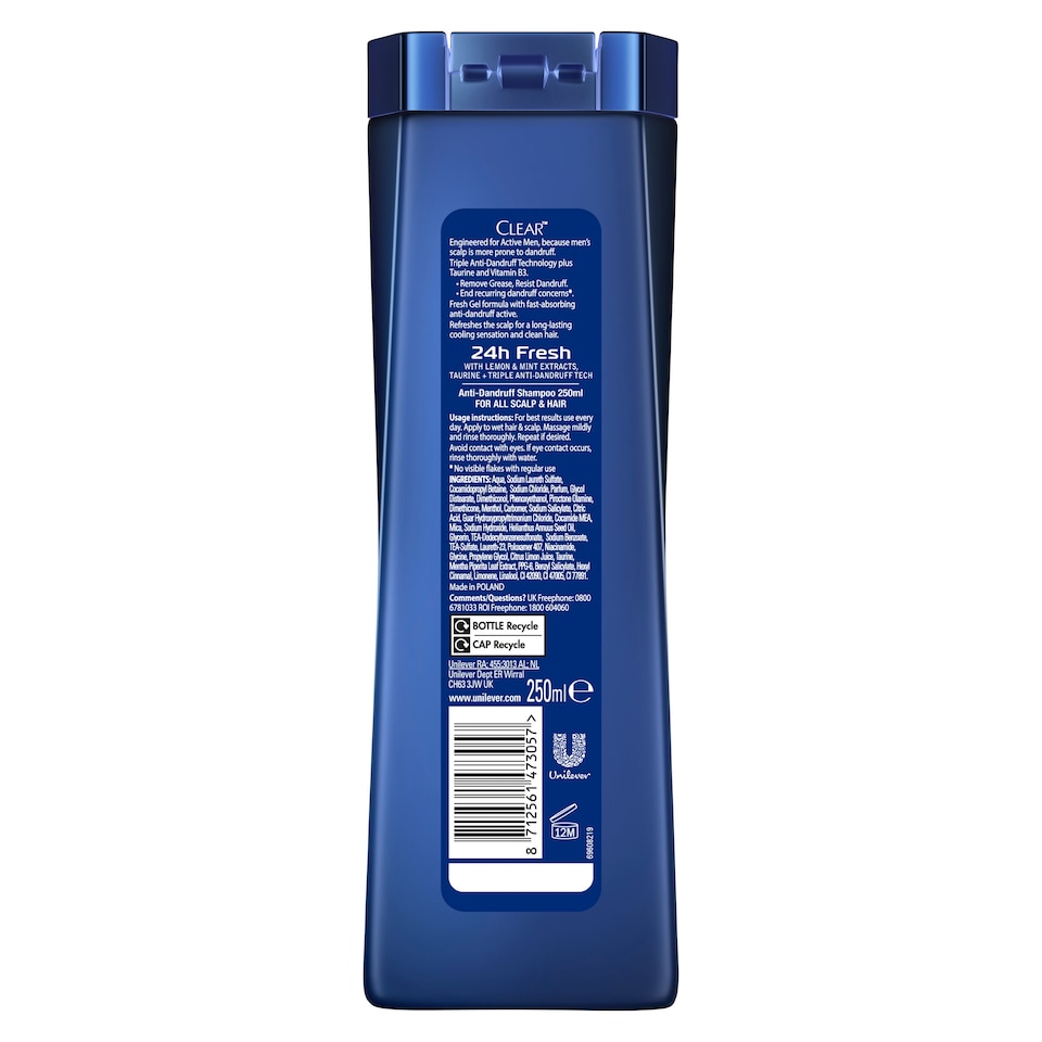 image 1 of Clear 24H Fresh Anti Dandruff Shampoo 250Ml