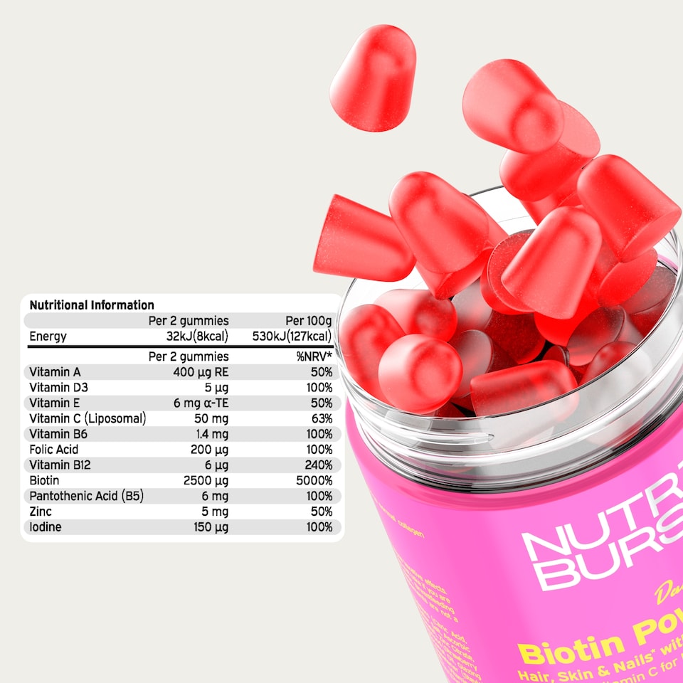 image 1 of Nutriburst Biotin PowerPlus Gummies - Strawberry Flavour 60s