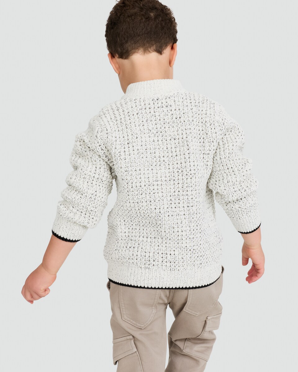 image 1 of F&F Boys Chenille Half-Zip Knitted Jumper in Ecru