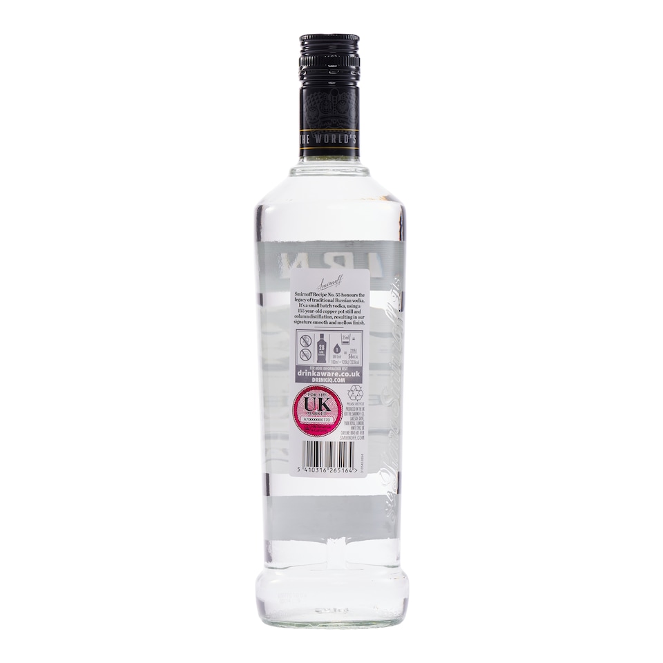 image 1 of Smirnoff No. 55 Black Small Batch Vodka Bottle 40% Vol 70cl