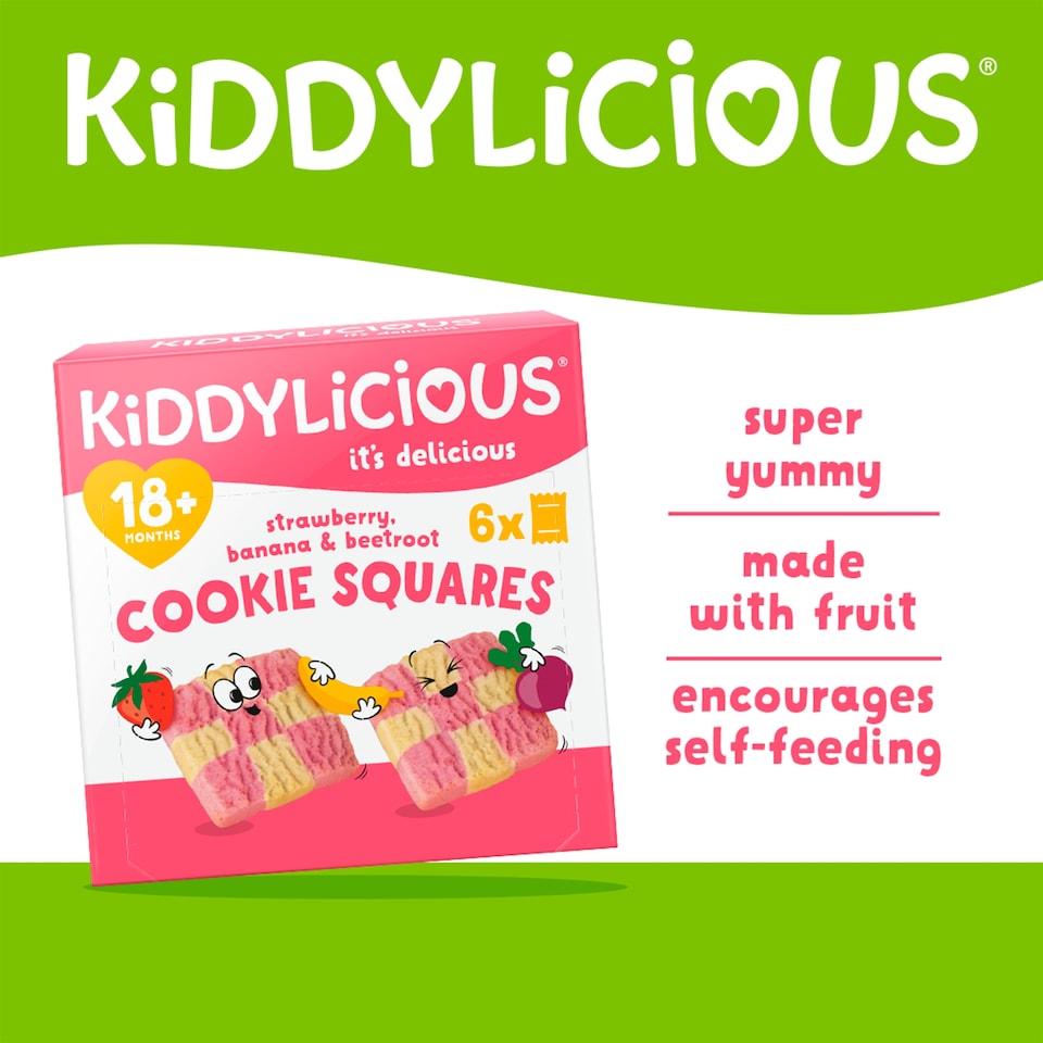 image 1 of Kiddylicious Strawberry, Banana & Beetroot Cookie Squares 6x24g