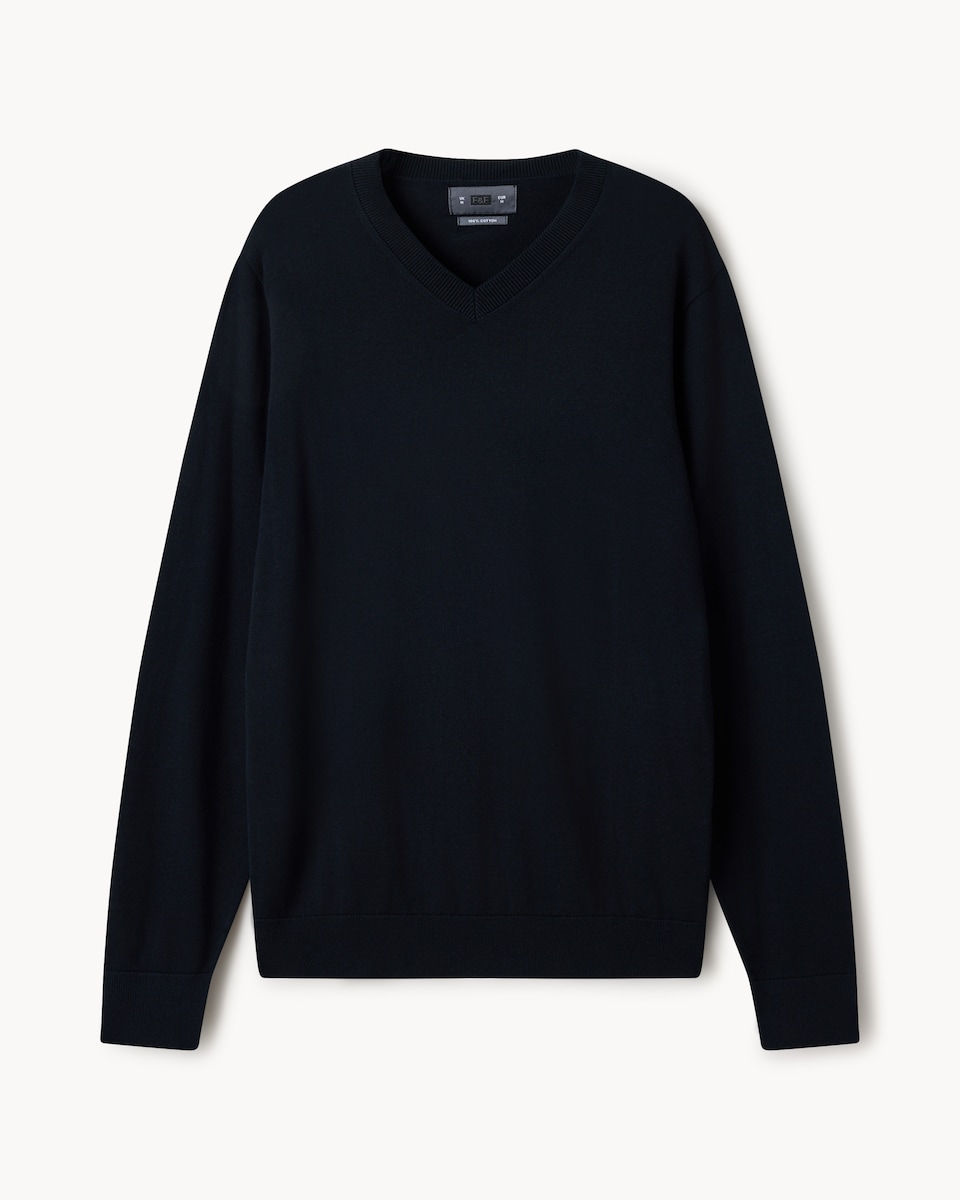 image 1 of F&F Pure Cotton V Neck Jumper in Navy
