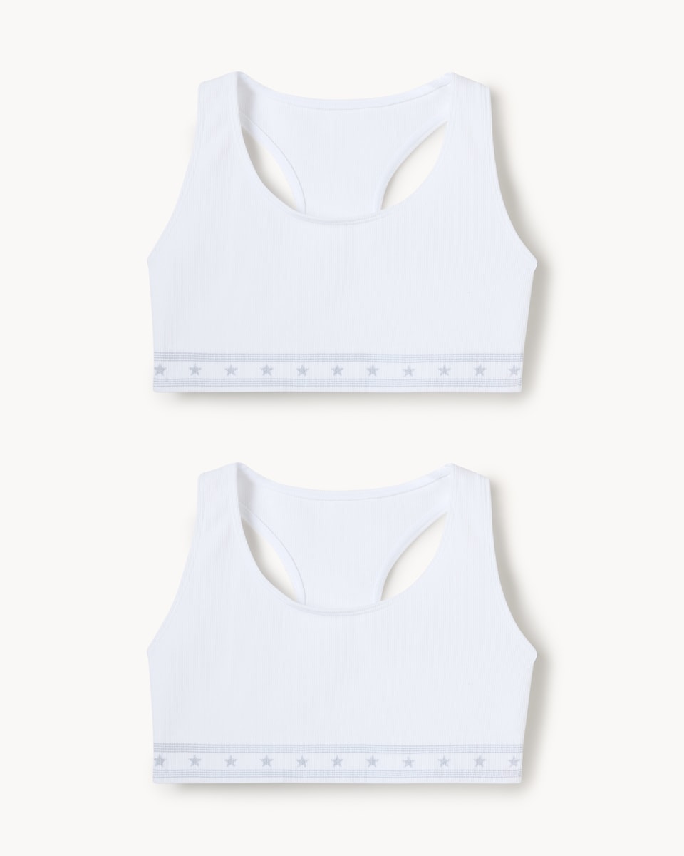 image 1 of F&F Girls 2-Pack Seamfree Crop Tops in White