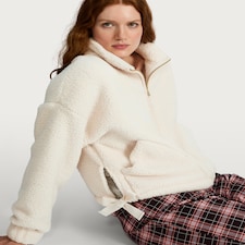 F&F Textured Fleece Zip Up Pyjama Top in Cream