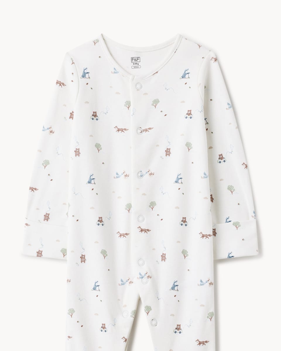 image 1 of F&F Baby 4-Piece Cotton Rich Forest Set in White