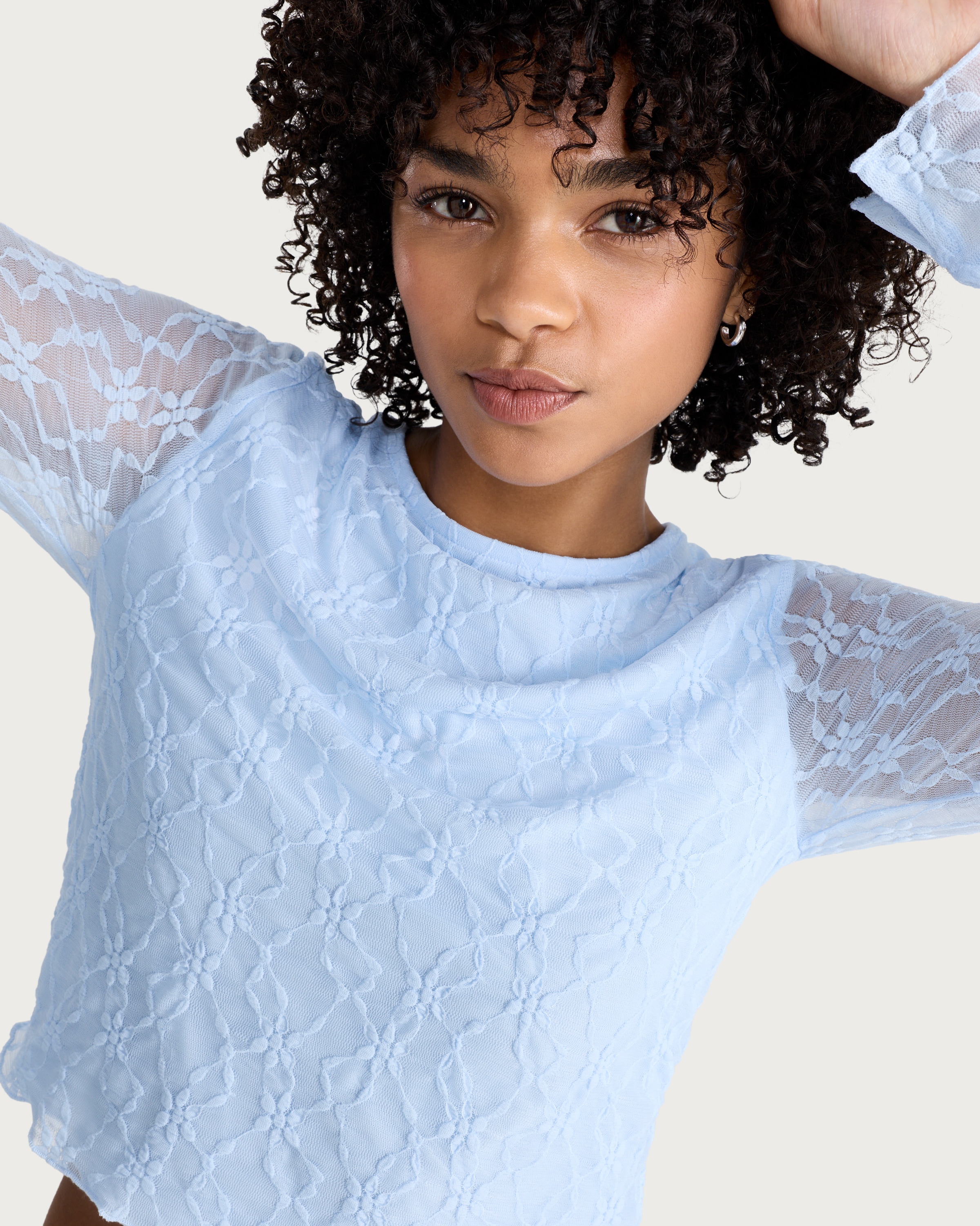 OH ME OH MY Floral Lace Long Sleeved Top in Blue - Tesco Groceries