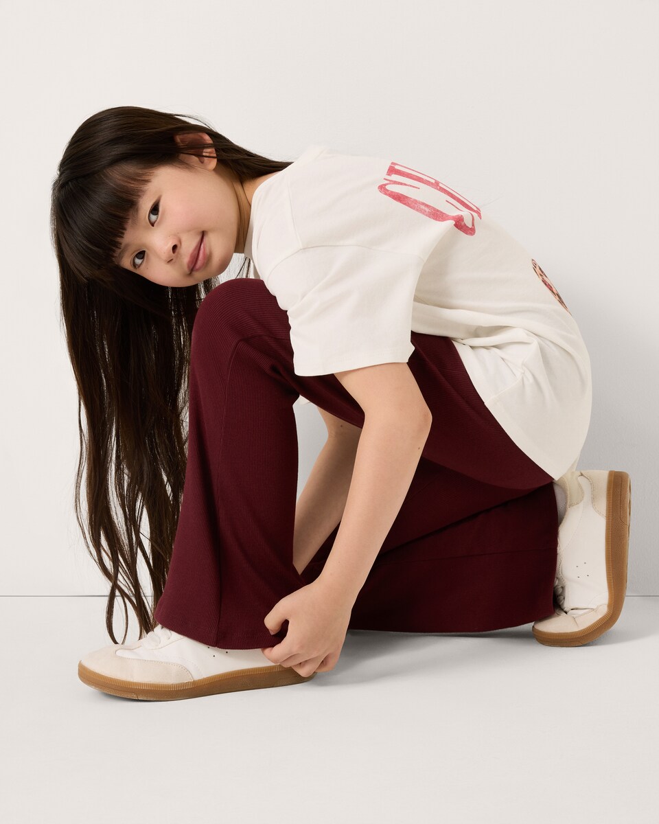 image 1 of F&F Girls Cotton Rich Flared Leggings in Burgundy