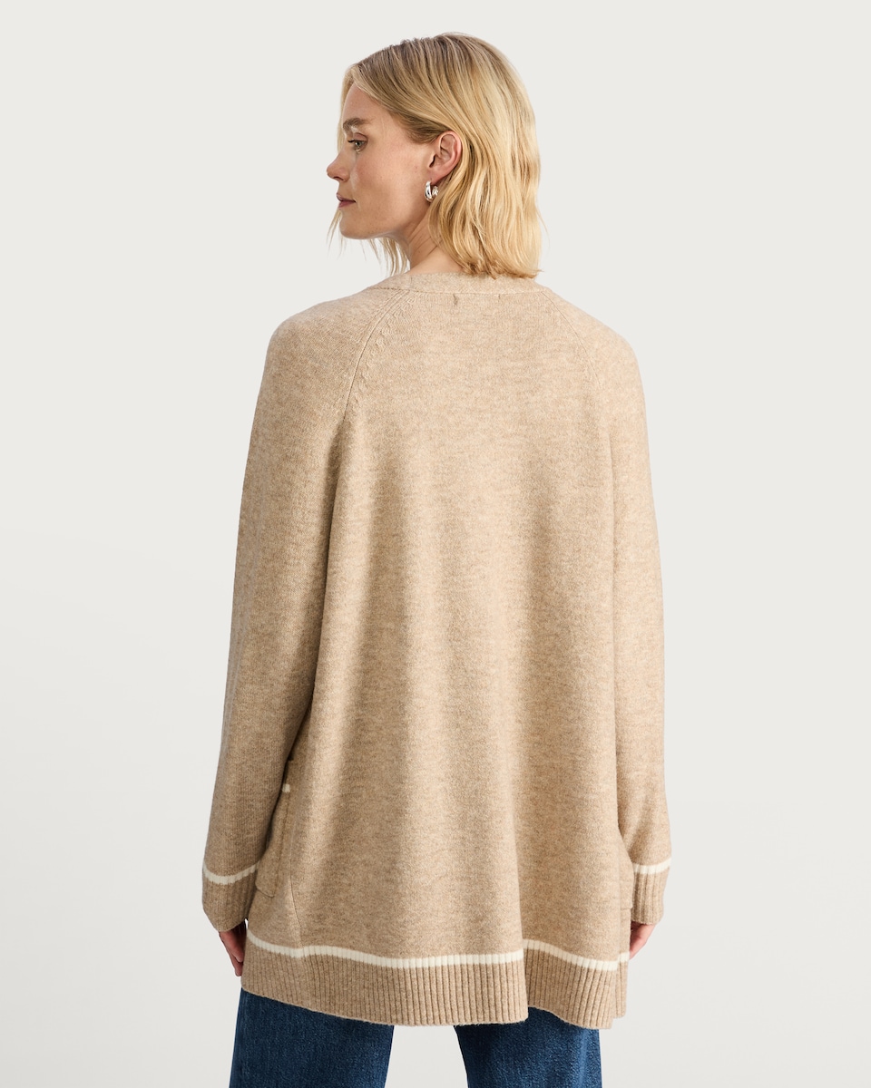 image 1 of F&F Patch Pocket Open Front Cardigan with Wool in Mink