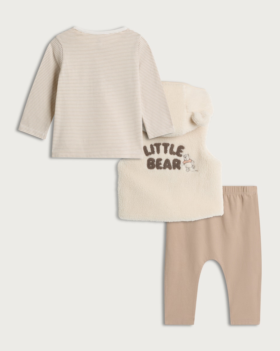 image 1 of Disney Winnie the Pooh 3-Piece Hooded Gilet, Long Sleeved Top and Leggings Set in White