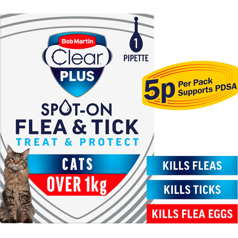 Bob Martin Clear Plus Spot On Flea & Tick Cat +1Kg 1 Pipette