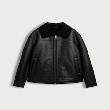 The F&F Edit Faux Leather Shearling Collar Jacket in Black