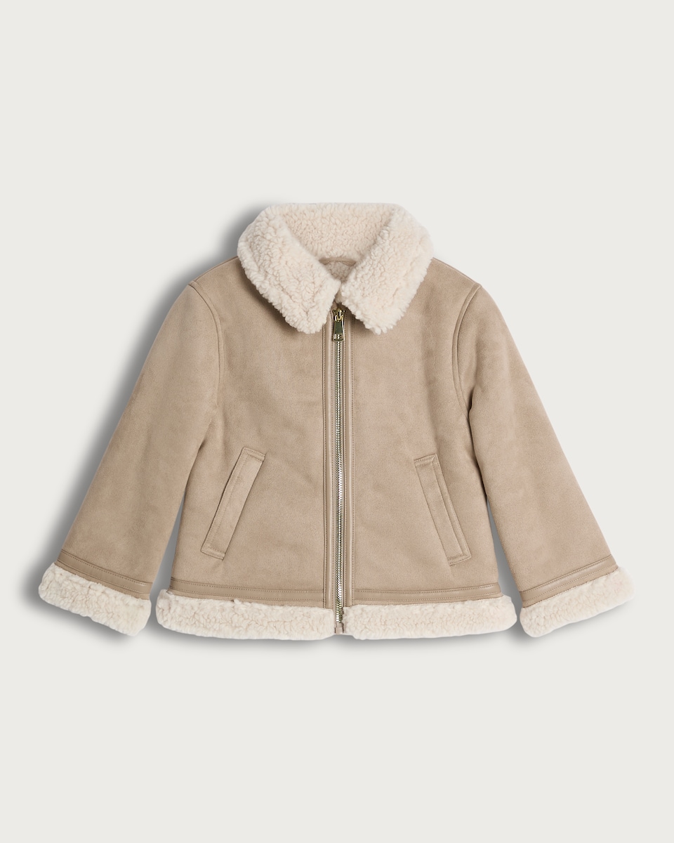 F&F Girls Faux Shearling Collar Jacket in Light Nude