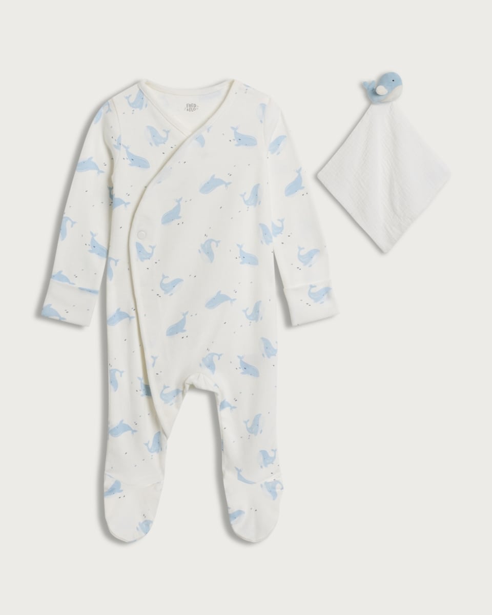 image 1 of F&F Baby 2-Piece Pure Cotton Sleepsuit and Comforter in White