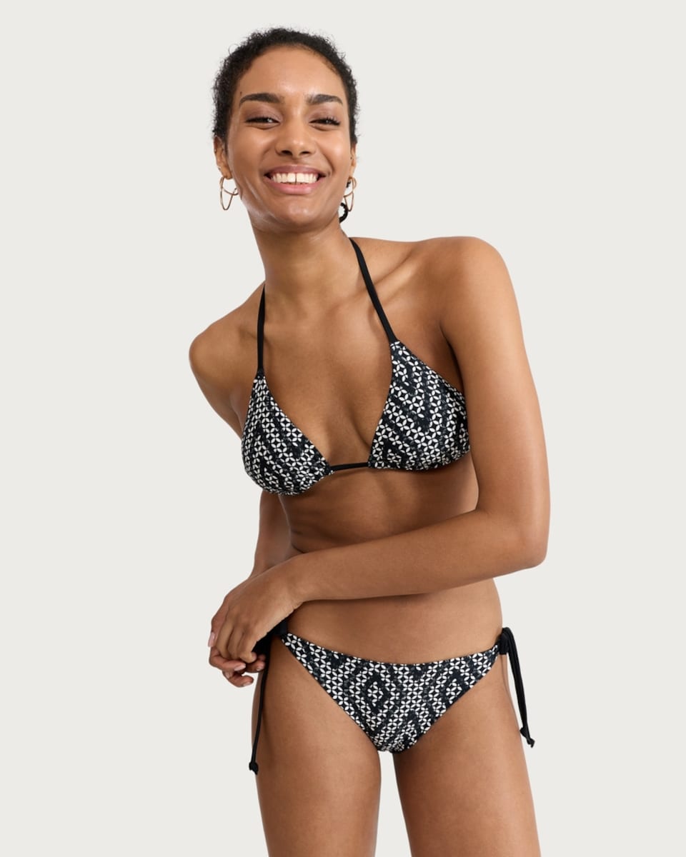image 1 of F&F Geometric Print Triangle Bikini Top in Multi Black