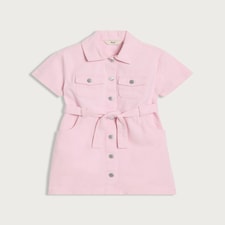 F&F Girls Pure Cotton Belted Denim Dress in Pink