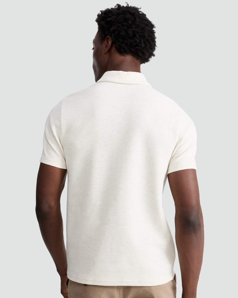 image 1 of F&F Cotton Rich Textured Zip Neck Polo Shirt in Stone