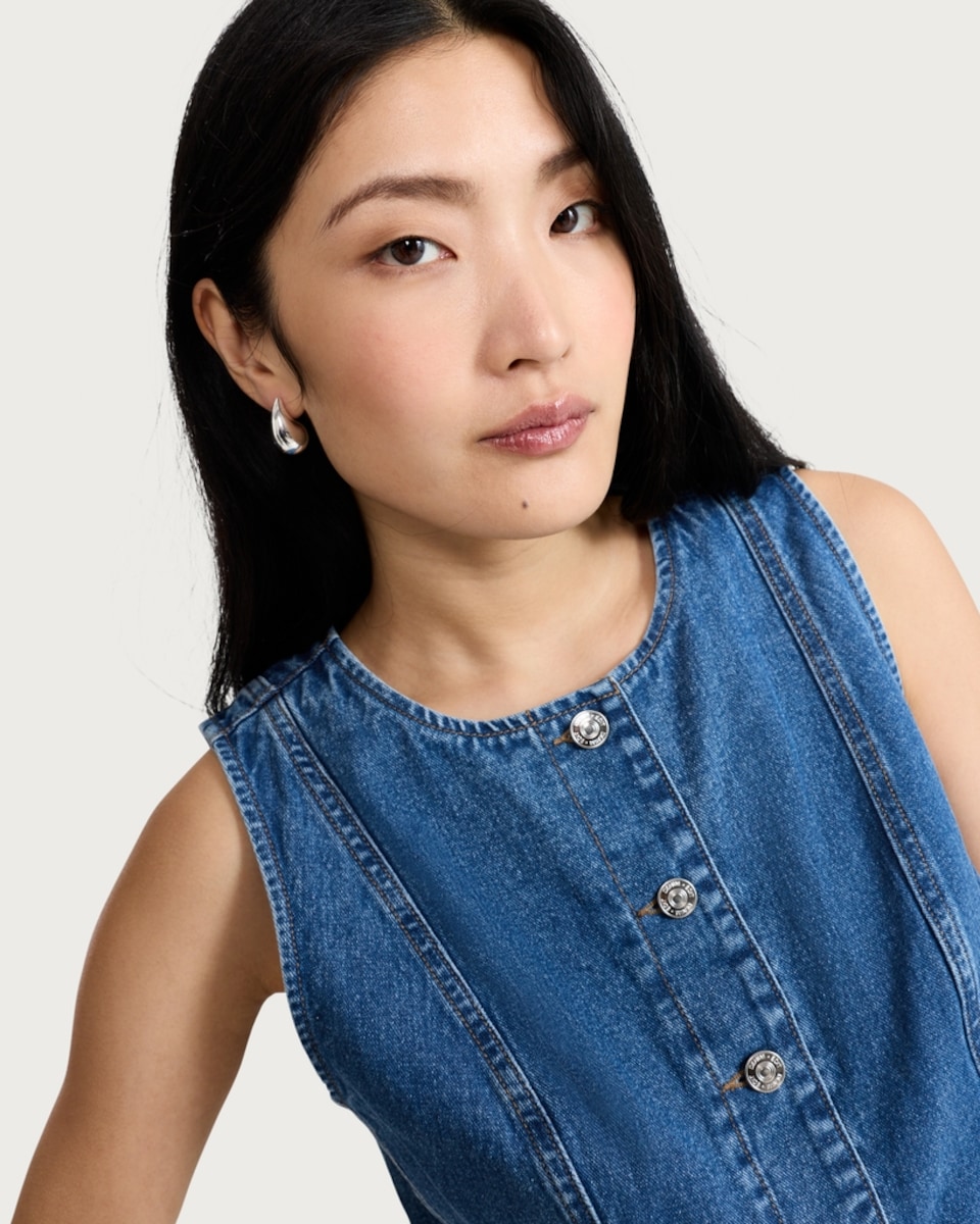 image 1 of F&F Denim Cinched Waist Cropped Top in Navy