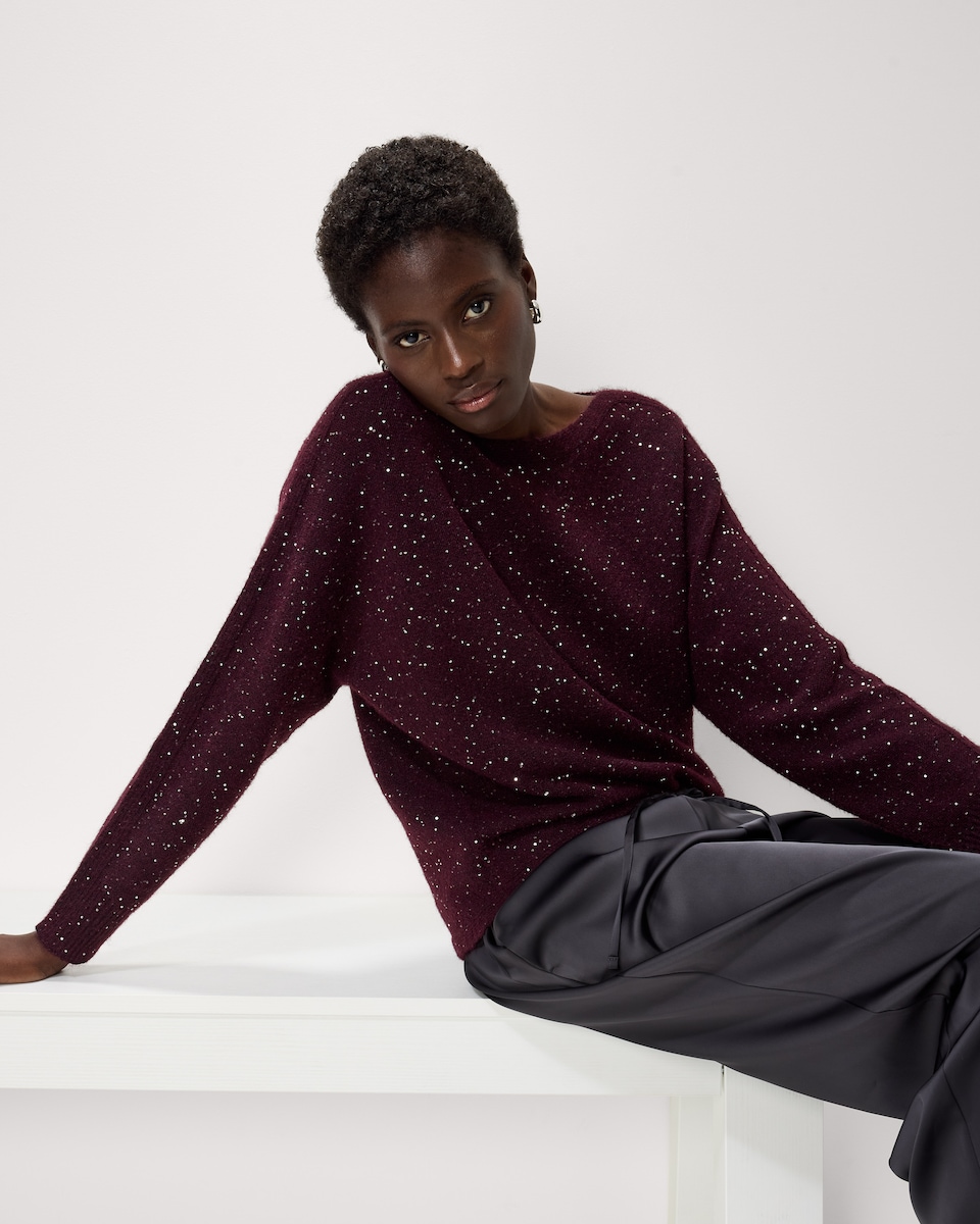 image 1 of F&F Sparkle Batwing Jumper in Burgundy
