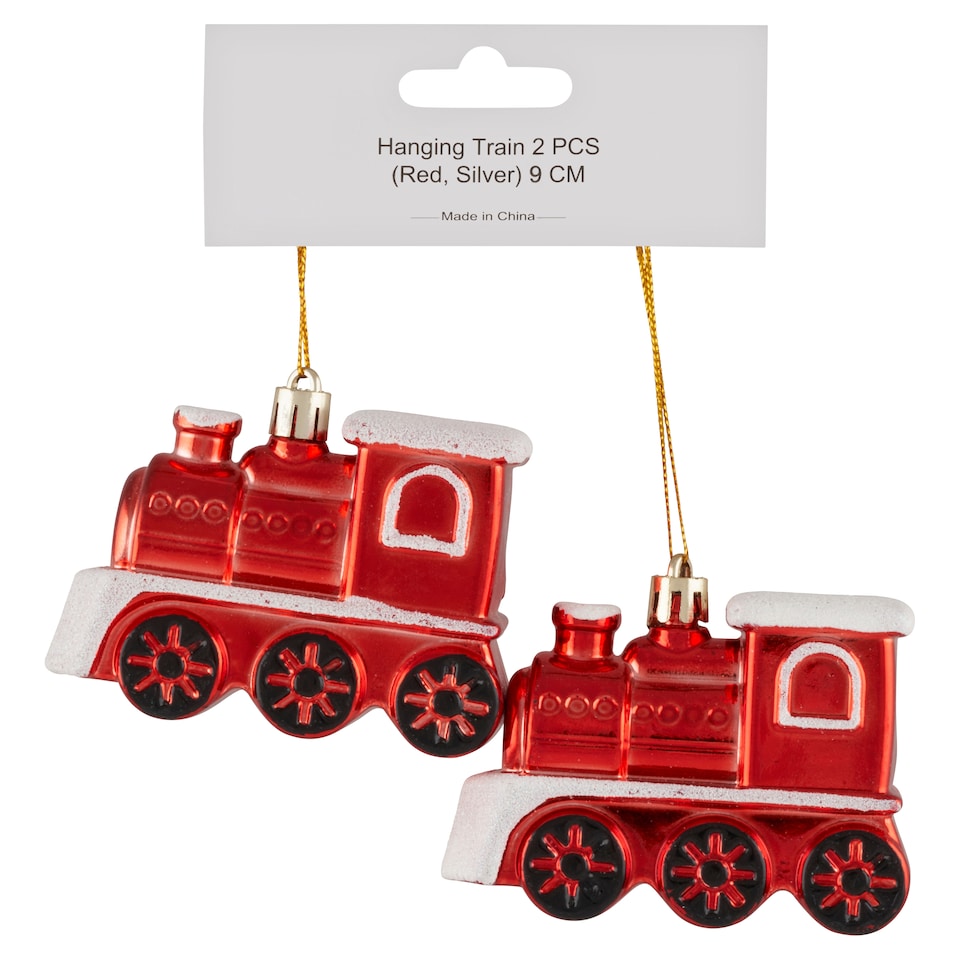 Hanging Train Red Silver 9 cm 2 pcs