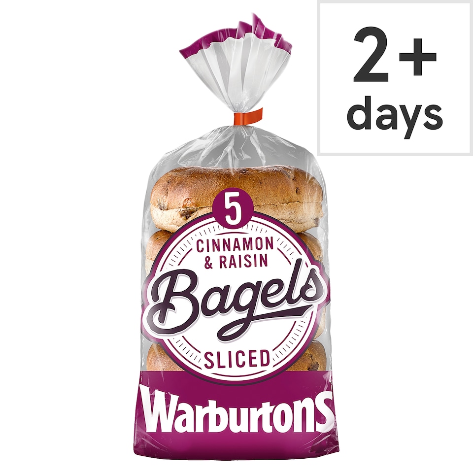 image 1 of Warburtons Cinnamon & Raisin Bagels Sliced 5 Pack