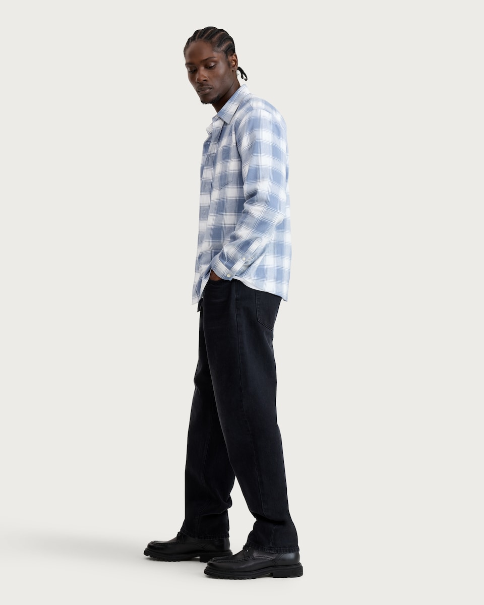 image 1 of F&F Pure Cotton Check Print Long Sleeved Shirt in Blue