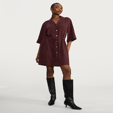 F&F Button Through Collared Shirt Dress in Burgundy