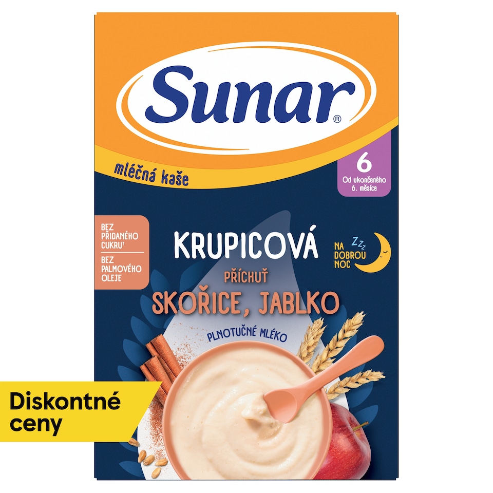 obrázok 1 z Sunar mliečna krupicová kaša na dobrú noc škorica, jablko 210 g