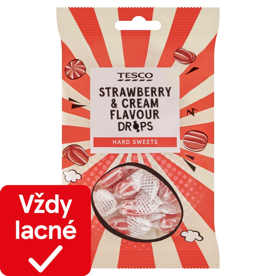 Tesco Smotanové dropsy s jahodovou príchuťou 90 g