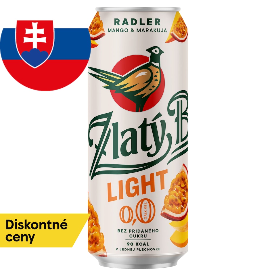 Zlatý Bažant Radler 0,0% Light Bez pridaného cukru Mango & Marakuja plechovka 500 ml