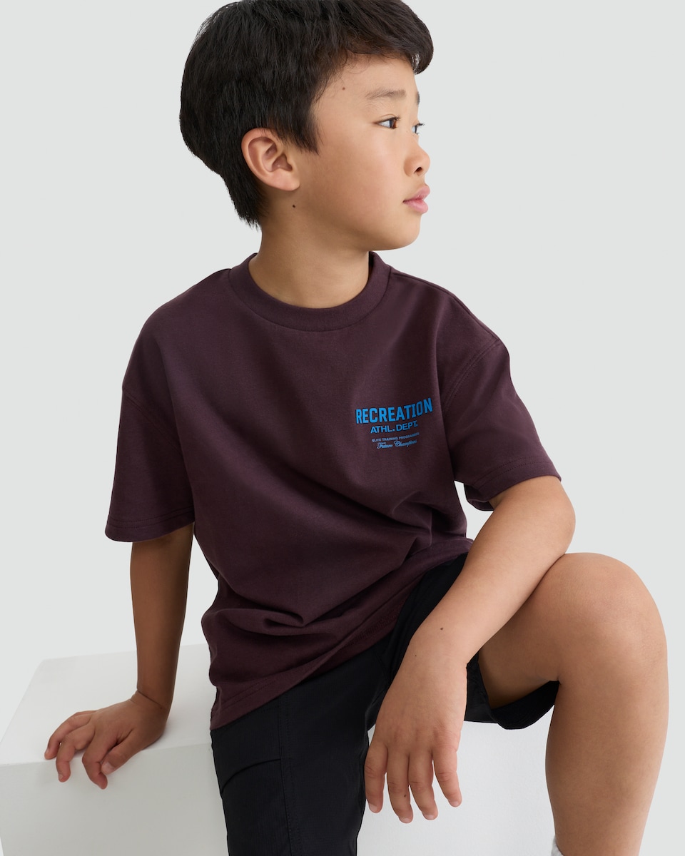 image 1 of F&F Active Pure Cotton Recreation Athl. Dept. Slogan T-Shirt in Burgundy