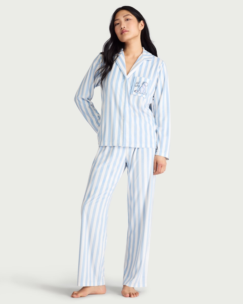 image 1 of Disney Eeyore Fleece Striped Pyjama Set in Blue