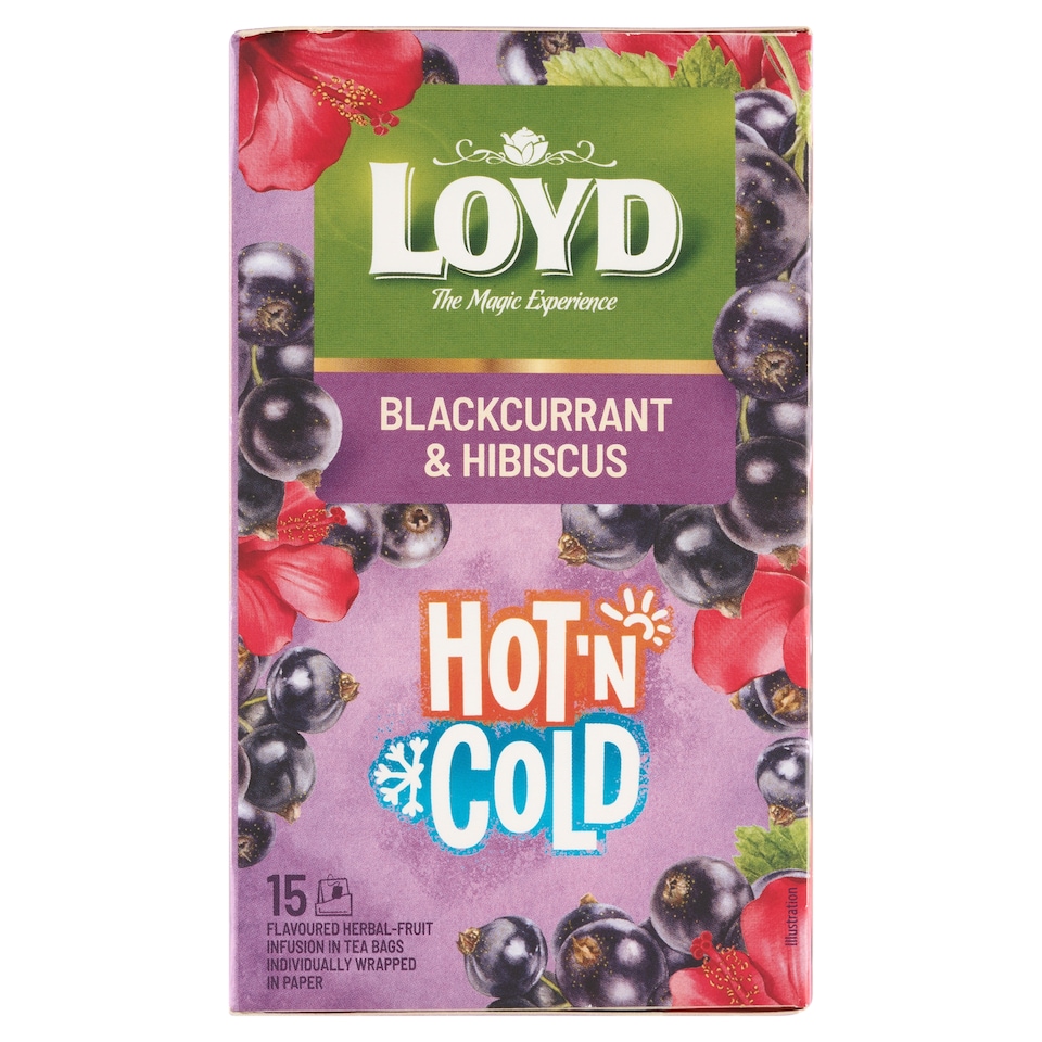 obrázok 1 z Loyd Hot'n Cold ovocno-bylinný čaj s príchuťou čiernych ríbezlí a s kvetom ibišteka 15 x 2 g (30 g)