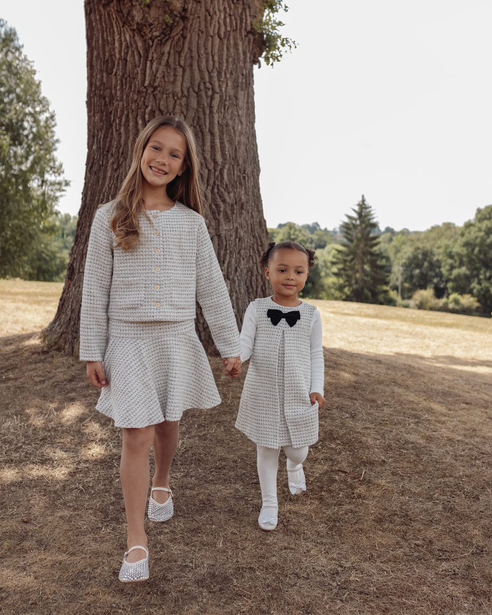image 1 of F&F x Samantha Faiers 2-Piece Tweed Jacket and Skirt Set in Cream